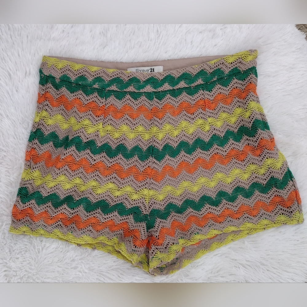 Forever 21 Green Orange Yellow Chevron Crochet Shorts